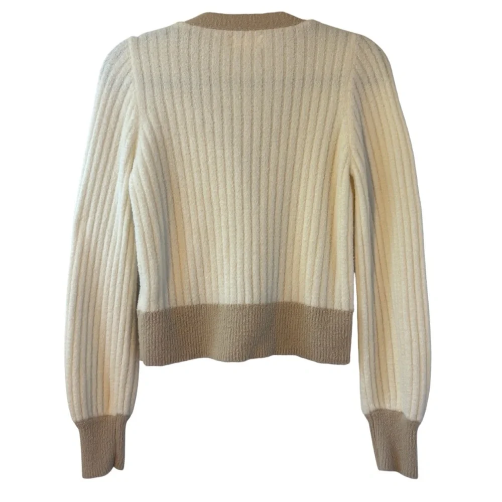 Jessica Simpson Cream and Tan Button up super soft fuzzy Cardigan sweater EUC - Picture 2 of 5